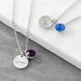 Personalised Silver Birthstone Crystal And Disc Necklace, thumbnail 1 of 12