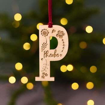 Personalised Engraved Letter Christmas Tree Decoration, 3 of 3