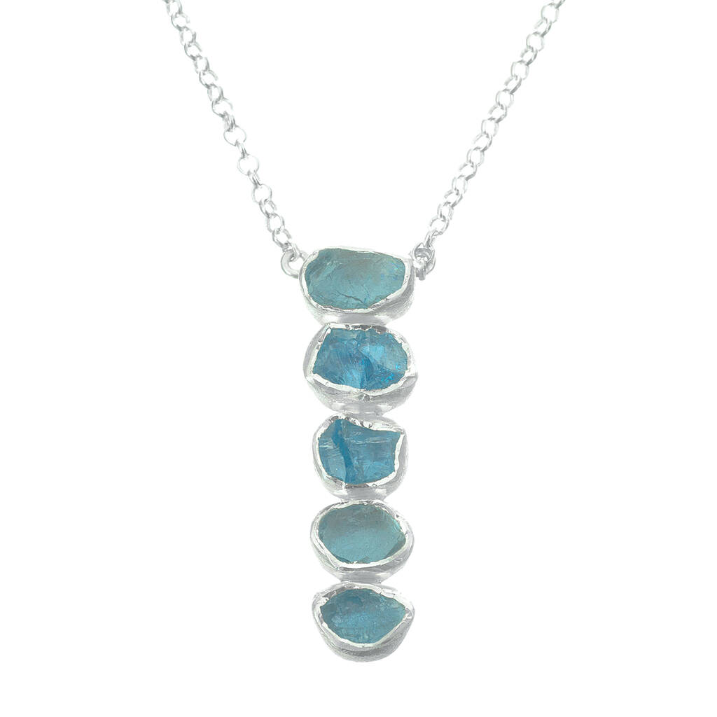 Aquamarine Gemstone Handmade Long Necklace By Poppy Jewellery
