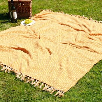 Mustard Yellow Picnic Blanket With Tassels, 5 of 8