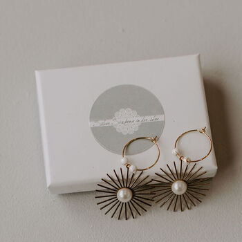 Gold Plated Star And Pearl Hoop Bridal Earrings, 3 of 9