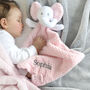 Personalised Pink Elephant With Bow Baby Comforter, thumbnail 3 of 6