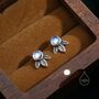Sterling Silver Moonstone And Leaf Motif Stud Earrings, thumbnail 3 of 12