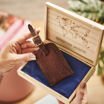 Personalised Leather Luggage Tag With Wooden Gift Box, 6 of 8