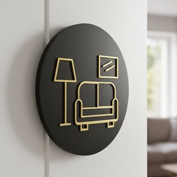Living Room Door Sign In Matte Black Acrylic With Raised Sofa Design, 4 of 6