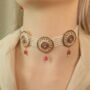 Red Round Kundan Ethnic Pearl Bridal Choker Set, thumbnail 2 of 11