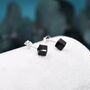 3D Black Crystal Cube Stud Earrings Sterling Silver, thumbnail 2 of 11