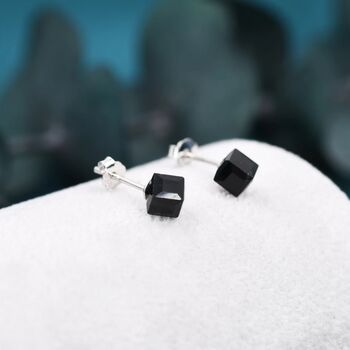 3D Black Crystal Cube Stud Earrings Sterling Silver, 2 of 11