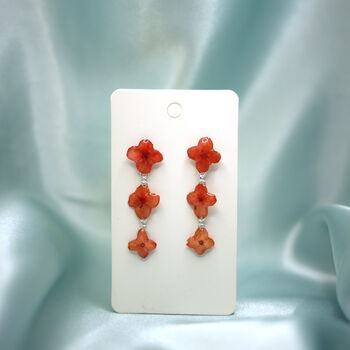 Red Pressed Flower Sterling Silver Stud Earrings, 8 of 10