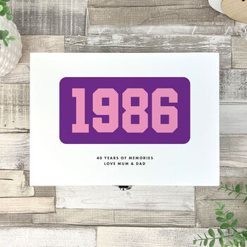 Personalised Year Milestone White Wooden Memory Box 18th, 21st, 50th Birthday And Anniversary Gift, 6 of 12