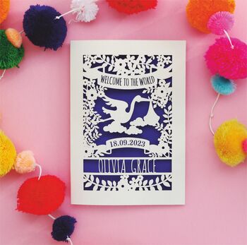 Personalised Floral New Baby Papercut Card, 2 of 8