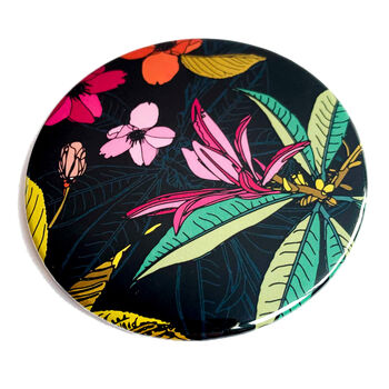 Black Floral Compact Mirror With Cotton Pouch, 8 of 9