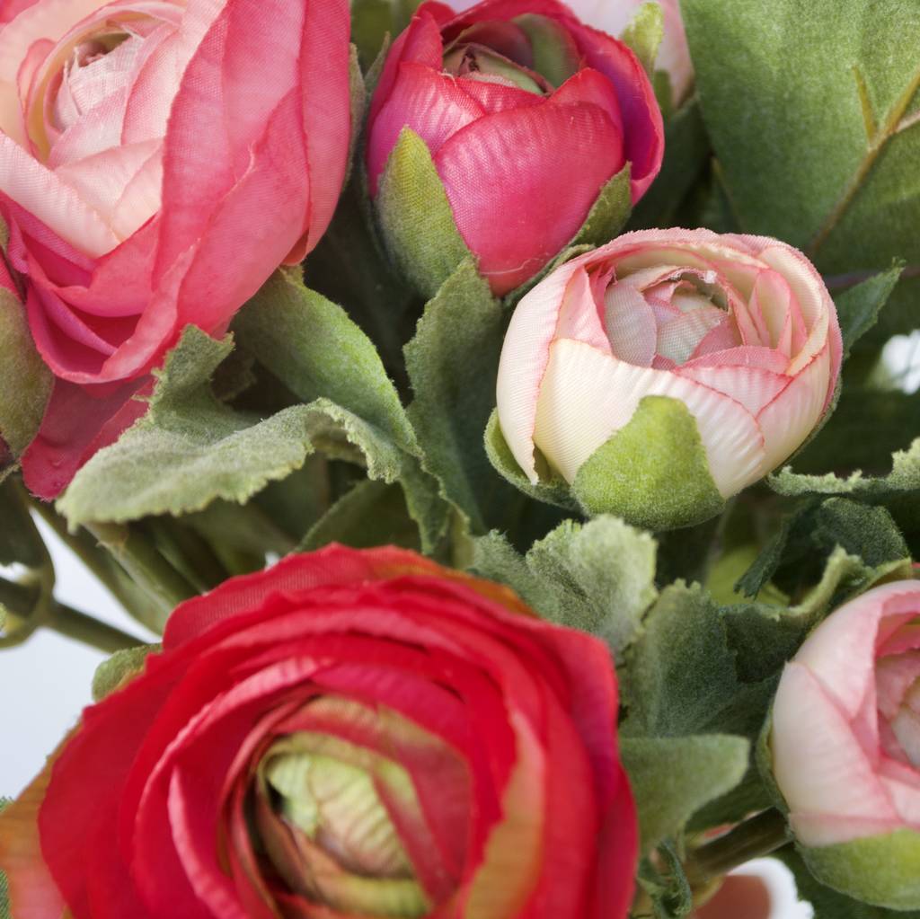 Bouquet Of Mixed Red And Pink Artificial Ranunculus By Abigail Bryans