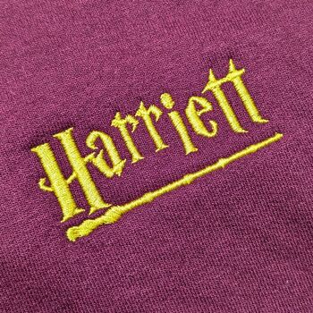 Personalised Wizard Wand Hoodie Burgandy And Gold, 3 of 3