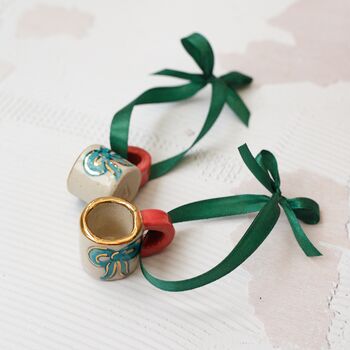Hand Painted Mini Ceramic Mug Christmas Ornament, 2 of 6