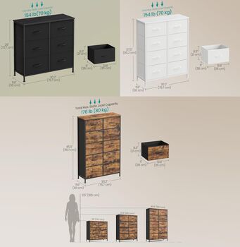 Chest Of Drawers Fabric Storage Unit Steel Mdf, 2 of 6