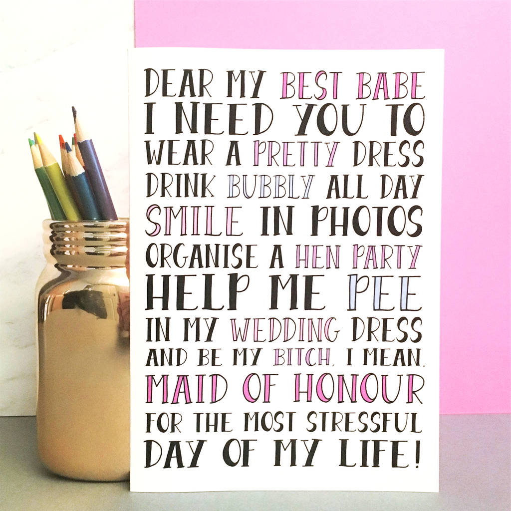 Funny Will You Be My Maid Of Honour Card By The New Witty