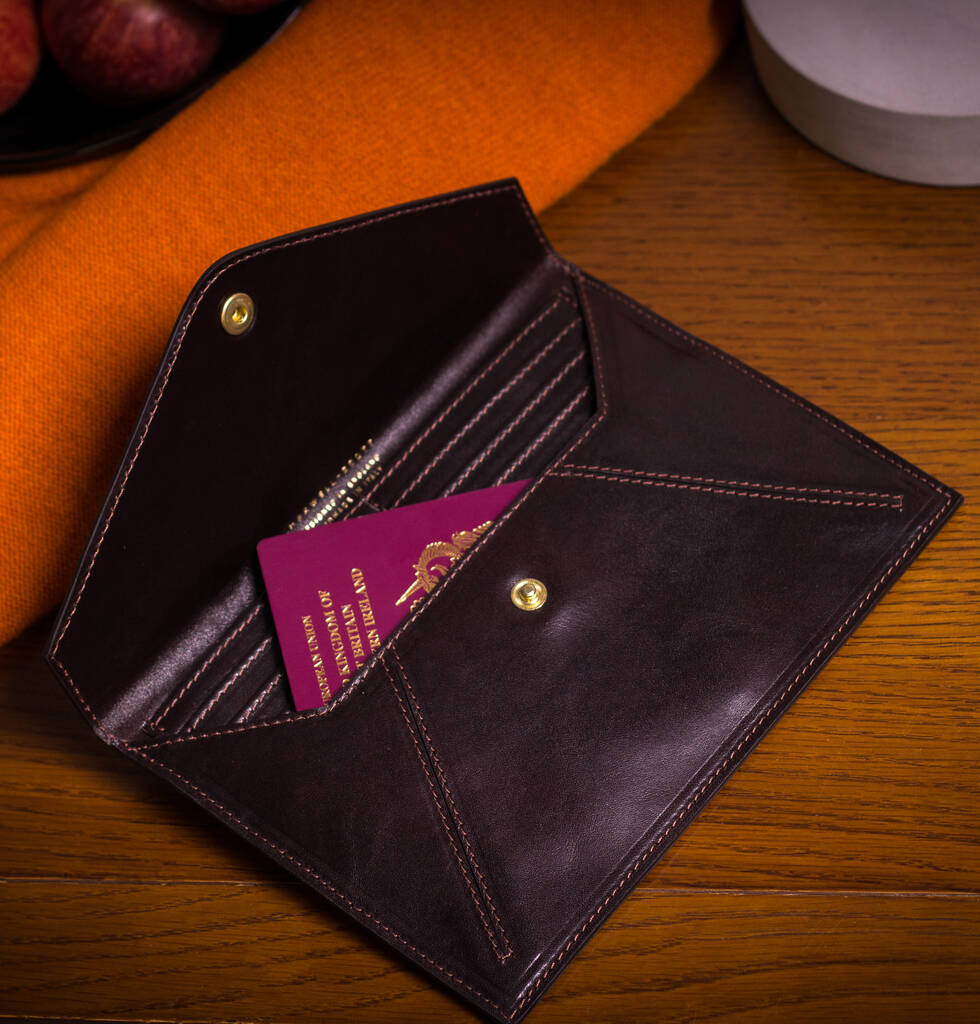 Personalised Leather Travel Organiser Envelope 'Ortona', 1 of 12