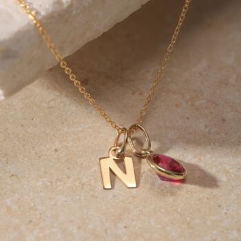 Yellow Gold Initial And Cz Birthstone Necklace, 9 of 11