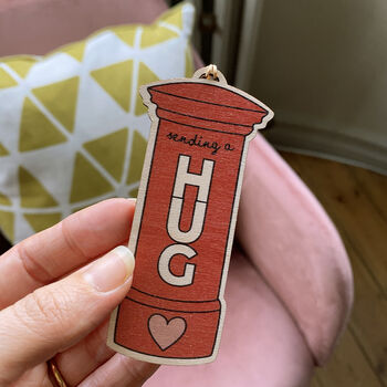 Red Postbox Send A Hug Wooden Christmas Tree Decoration, 4 of 5