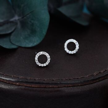 Sterling Silver Open Circle Stud Earrings With Cz, 4 of 12