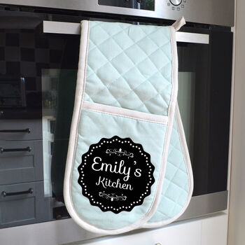 Black Personalised Oven Glove Traditional Design, 4 of 5