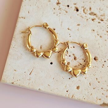 Heart Hoop Stainless Steel Earrings Gold Or Silver Tone, 7 of 9