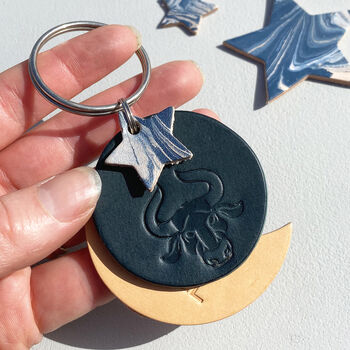 Personalised Taurus Star Sign Leather Keyring, 3 of 6