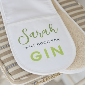 Personalised 'Will Cook For Gin' Oven Gloves, 2 of 2