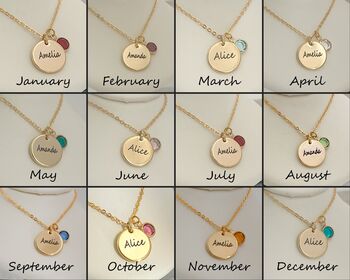 Gold Plated Engraved Name And Birthstone Necklace, 2 of 6