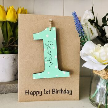 Personalised First 1st Birthday Wooden One Gift Card, 4 of 7