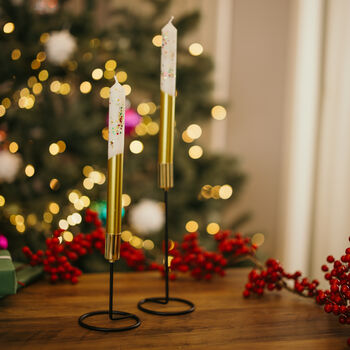 Handmade White And Gold Dipped Glitter Candlesticks Pair, 2 of 2