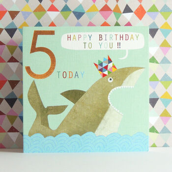 Copper Foiled Shark 5th Birthday Card By Kali Stileman Publishing