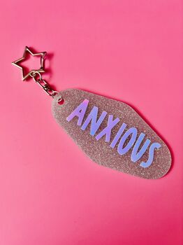The 'Sparkly Anxious' Motel Keyring / Fun Anxiety Humour Gift For Sister, 5 of 6