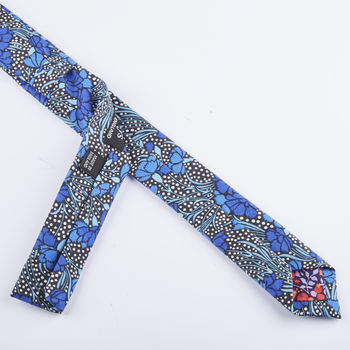 Mens Blue Floral Skinny Tie, 7 of 7
