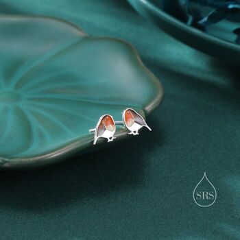 Hand Painted Robin Bird Stud Earrings In Sterling Silver, 7 of 11