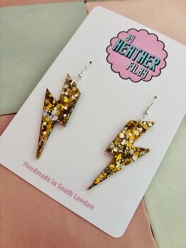 Large Gold And Silver Lightning Bolt Earrings / Mixed Metal Statement / Bold Metallic Dangles / Glam Rock Jewellery, 5 of 6