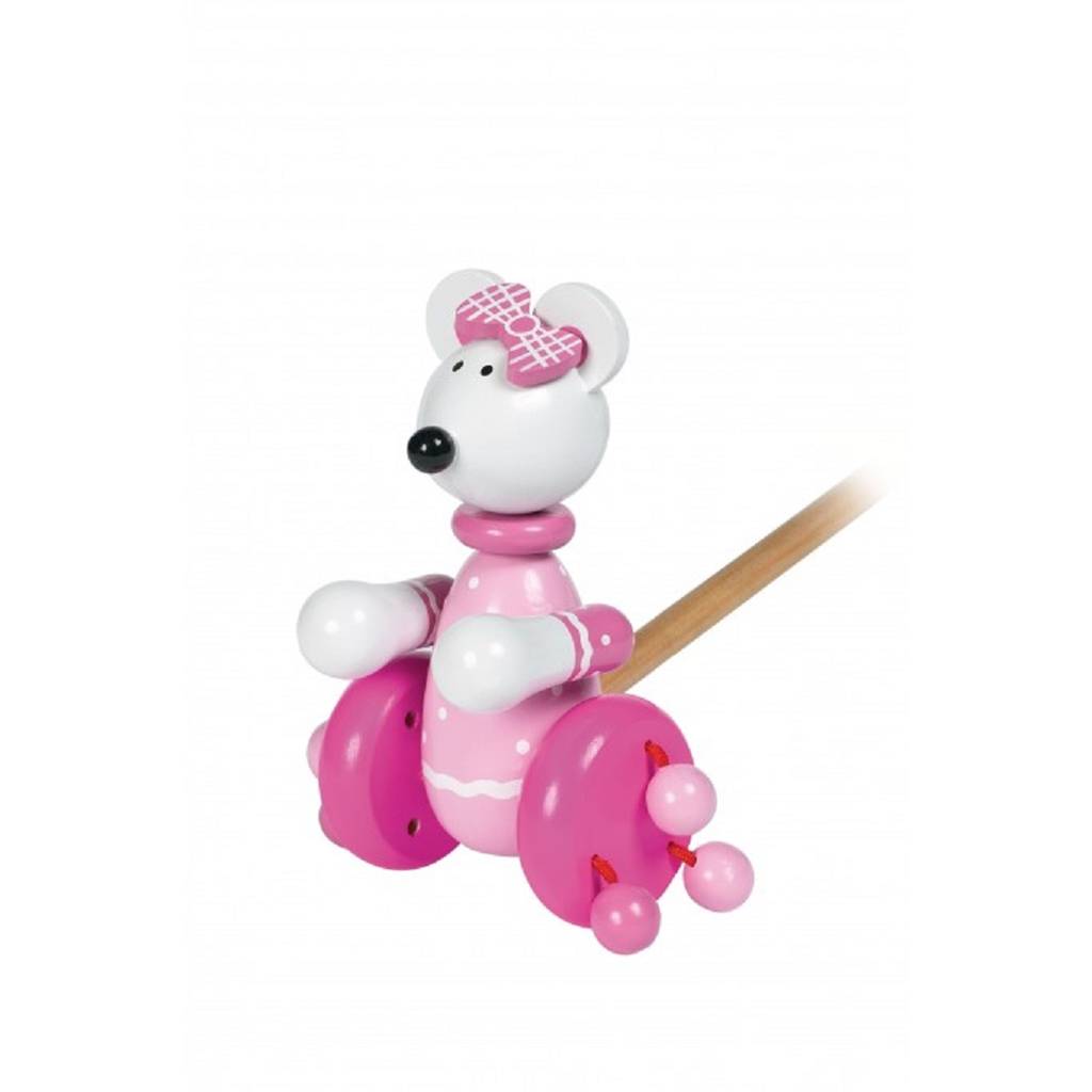 Wooden Push Or Pull Along Pink Mouse Toy By Posh Totty Designs