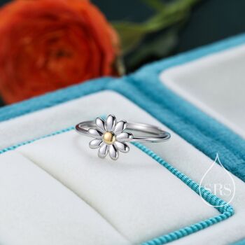 Sterling Silver Adjustable Daisy Flower Ring, 7 of 8
