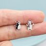 Mismatched Penguin And Snowman With Christmas Hat Stud Earrings In Sterling Silver, thumbnail 5 of 12