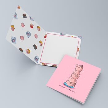 Cute Pig Stack Greetings Card, 2 of 9