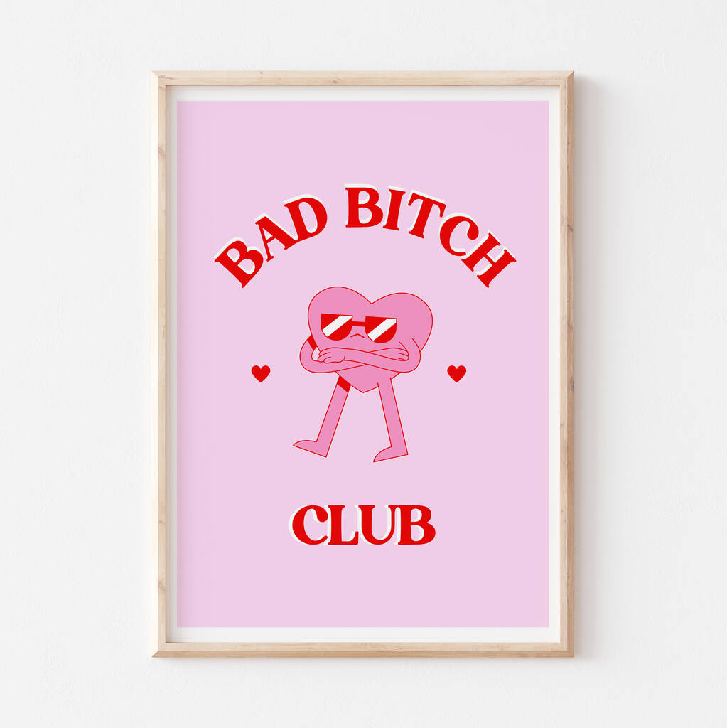 Feminist Retro Cartoon Bad Bitch Club Wall Print, 1 of 4