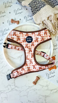 Vintage Bears Gingham Dog Harness With Optional Set, 4 of 9