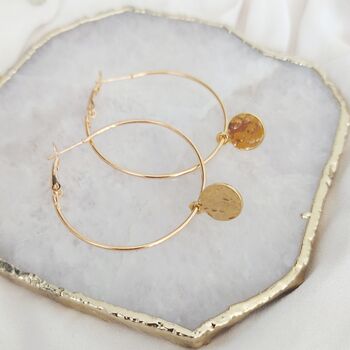 Hammered Disc Gold Plated Hoop Earrings, 2 of 5