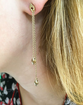 Long Droplet Solid 9ct Gold Earrings, 2 of 4