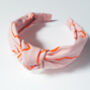 Neon Orange Pink Cotton Patterned Knot Headband, thumbnail 1 of 5
