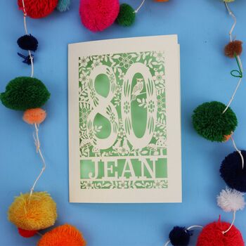 Personalised 80th Birthday Card Papercut Woodland Design, 4 of 10