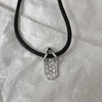 Flip Flop Charm In Sterling Silver And Cubic Zirconia On Cord, 3 of 4