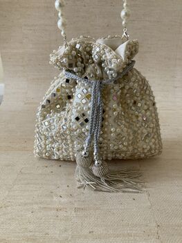 White Handcrafted Mirror Potli Bag, 2 of 8