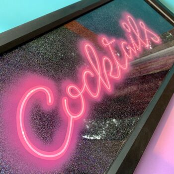 ‘Cocktails’ Reverse Glass Faux Neon Wall Art, 2 of 9